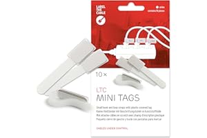 LABEL THE CABLE Porte-Câbles avec Étiquettes - Attache-Câbles en Scratch avec Champs d’Inscription Plastique pour une Gestion des Câbles - LTC MINI TAGS - Lot de 10 - Blanc - LTC 2520