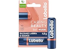 Labello Caring Beauty Lip & Cheek Nude 4.8 g, Burrocacao labbra e guance con una nota di colore nude, Balsamo labbra colorato e blush stick 2 in 1, Lip balm idratante con protezione SPF 30