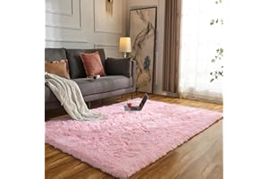 Evitany Rugs Living Room, Pink Rug for Girls Bedroom,Ultra Soft Fluffy Rugs, Washable Non Slip Bedside Carpet,Kids Room,Office,Dining Room,Lounge Carpet (Pink,80x120 cm)