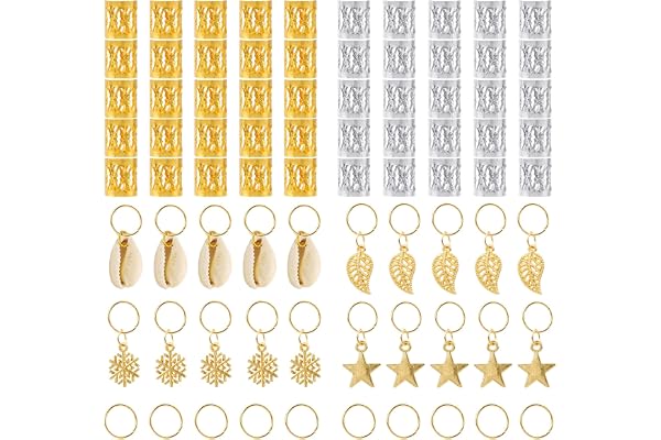 ACWOO Bijoux de Tresse, 80 Pièces en Métal, Anneaux et Perles pour Cheveux, Accessoires Dreadlocks Unisex (Or)
