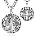 AEONSLOVE 925 Sterling Silver Saint Christopher Necklace for Men Women, Saint Michael/Saint Benedict Cross/Seal of the Seven Archangels Medal, Christian Catholic Jewelry for Boy Girl