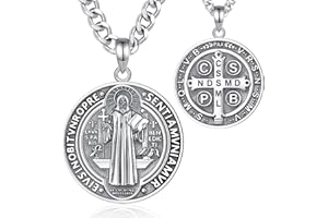 AEONSLOVE Medalla San Benito Plata de Ley 925 para Hombre Mujer, Collar Cruz de Caravaca Colgante Sello de los 7 Arcángeles/San Miguel Arcangel/Crucifijos, Joyas Religiosas
