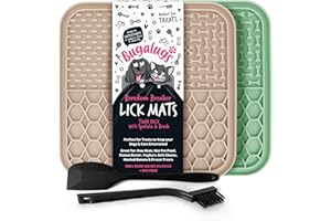 Bugalugs Licky Mats For Dogs, 100% Food Grade Lick Mats For Dogs & Cat Food Mat BPA Free Dog Mat, Feeding & Licking Lick Mat, Reduce Stress & Anxiety, 2x Pet Food Mat, Spatula & Brush (Green & Beige)