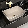 REMANENCE Granite Quartz Countertop Wash Basin | Designer Table Top Bathroom Sink | Vessel Sink Wash Basin Over Counter for Bathroom, Hotel, Living Room (18 X 13 X 5.5 Inch) (Matte Ivory)