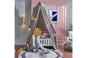 DOTBUY-SHOP Mosquitera de Dosel para Camas Infantil, Niños Bebé Cuna color sólido Redonda Princesa Mosquiteros Decoración Habitación de Juego Protección Ante Insectos (Gris)