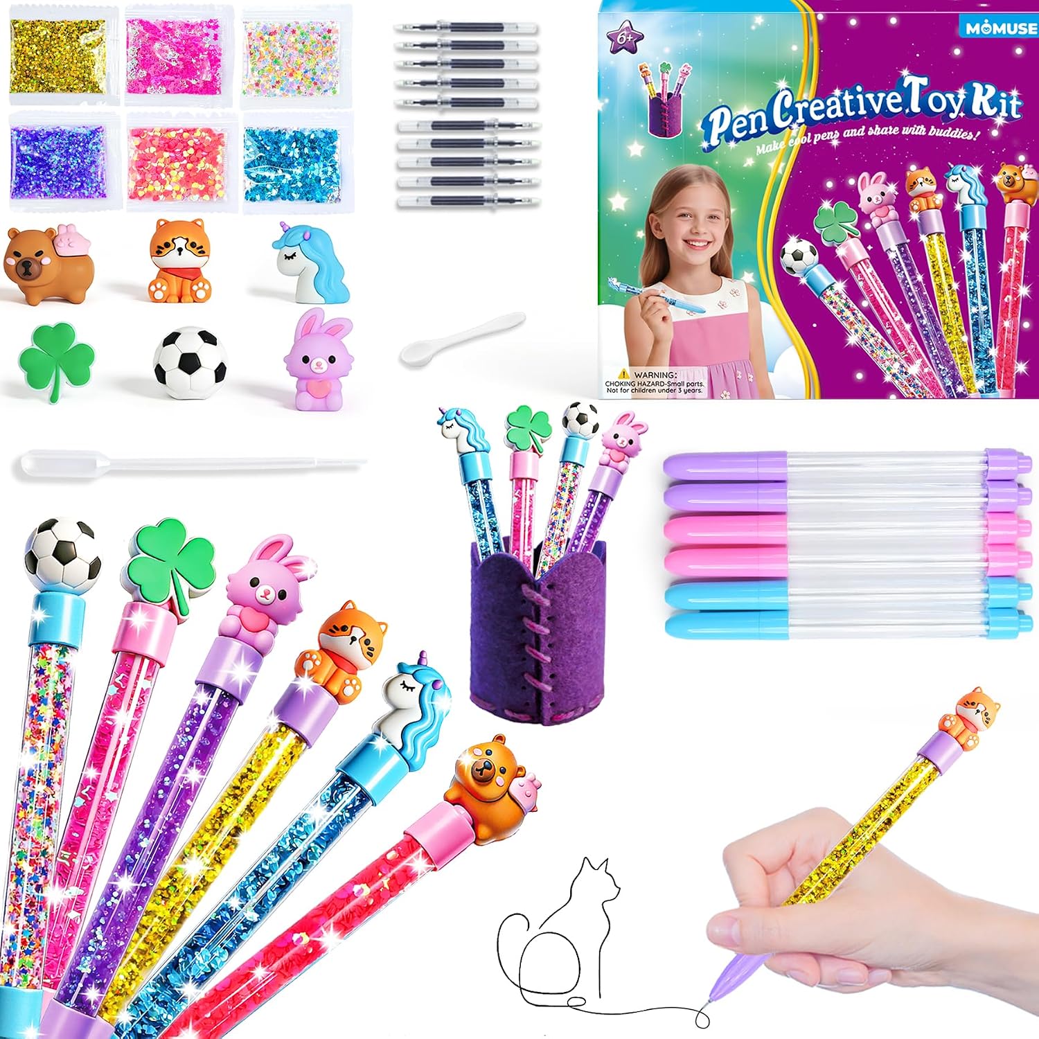 MOMUSE Laboratorio de Boligrafos con Portalápices DIY, Regalo para Niños de 6 7 8 Años, Kit de Manualidades y Costura para Niñas de 9-12 Años, Regalos de Cumpleaños, Pascua para Niños de 6 a 12 Años
