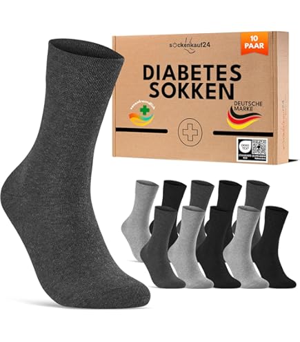 ZFSOCK Diabetes Sokken Zonder Elastiek: Herensokken Niet Knellende Zonder Naad Heren Dames Katoen Diabetische Sokken Comfortband Badstof Voering 4 Paar, Zwart 39-42