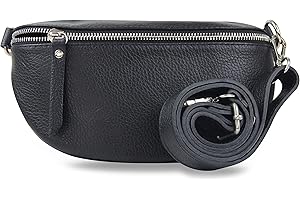 Frentree® Damen Echtleder Bauchtasche, Made in Italy, Umhängetasche Crossbody Tasche Schultertasche mit silbernem Reißverschluss, Größe Mini