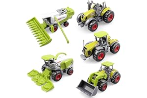 AtomDream Tech 5er-Set Traktor Spielzeug aus Druckguss – Mini Bauernhof Fahrzeuge mit Mähdrescher, Feldhäcksler– Landwirtschaft Spielzeug für Jungen & Mädchen ab 3 Jahren – Geschenk & Party Mitgebsel