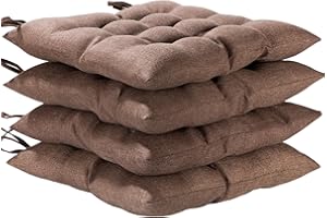 HAMO Seat Pads for Dining Chairs, 40x40cm Kitchen Chair Cushions with Ties (Brown, Set of 4)
