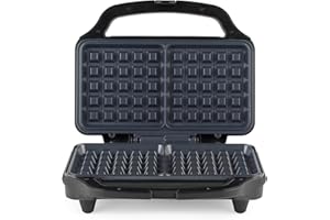Salter Double Waffle Maker – Non-Stick Dual Waffle Iron Plates, Deep Fill Belgian & American Waffle Machine, Automatic Temperature Control, Cool Touch Handle, Savoury Snacks & Desserts, 900W, EK2249