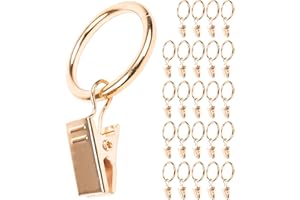‎YOUR DAY MATE Gardinenklemmen mit Ringen, 30 Stück, in Gold-Farben, Ø 25 mm Innendurchmesser Gardinenringe, Vorhang Ringe mit Klammer Haken, Gardinen Klemmen mit Aufziehringen, für 25 mm Dicke Gardinenstangen