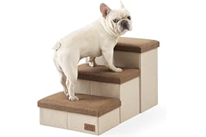 COZY KISS Scala per cani per cani piccoli, rampa pieghevole di stoccaggio per animali con copertura impermeabile, scaletta per cane per divano sedia, leggero, comfort (marrone, 43x72x42.5cm, 3)
