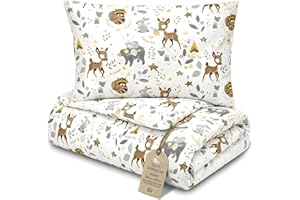Totsy Baby Couette Enfant en Coton 100x135 Couverture pour Bebe Parure Duvet pour lit bébé 100 x 135 cm et Oreiller 60 x 40 cm Oeko-Tex Cerf