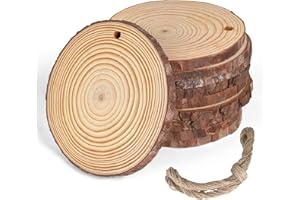 MIGUBIGU 10Pcs Dischi Legno 13-14cm, Dischetti di Legno da Decorare con 5 Metri di Corda di Juta, Fette di con Corteccia, Tronchi Decorativi, per Pirografo, Intagliare, Decorazioni Natalizie e Nuziali