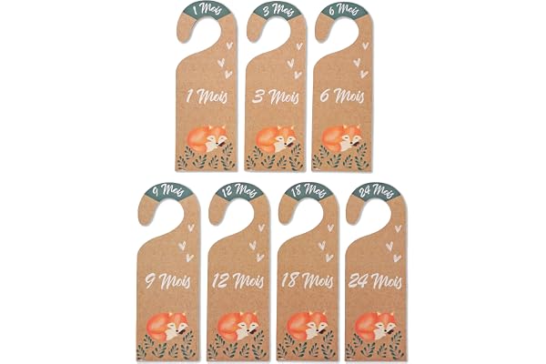 Séparateur de penderie bébé thème renard taille 1 à 24 mois, trieur linge armoire, classer vêtements enfant idée cadeau naissance ou babyshower décoration chambre, diviseur garde-robe fille garçon