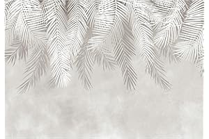 WALLARENA Carta Da Parati Fotografica Foglie Di Palma Piume Calcestruzzo Tropicali - Include Colla - Moderna Design Carta per Pareti Soggiorno Camera Da Letto Fotomurali In Tessuto Non Tessuto TNT (416x254 cm)