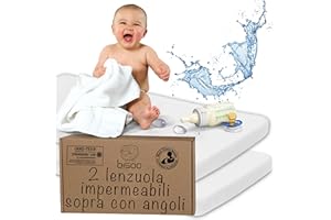 Bisoo Lenzuola Kinderkraft Compatibili 55x90 - Lenzuola per Culla Neste Up Impermeabili - Lenzuolo Coprimaterasso Impermeabile Con Angoli 100% Jersey OEKO-TEX- Set 2 Lenzuolini Bianchi