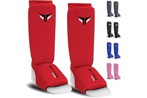 MYTRA FUSION Junior paratibie elastici poliestere kick boxing, leggeri imbottiti schiuma allenamento paratibie Muay Thai, arti marziali, parastinchi MMA bambino