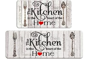 RECYCO PVC Kitchen Mats Sets, 2 Pieces Non Slip Waterproof Kitchen Floor Mats,Anti-Fatigue Kitchen Rugs Washable Cushioned Kitchen Runner Rug Set,44X76+44X120cm,Home