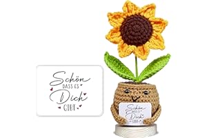 ‎VELENTI VELENTI Handgemachte gehäkelte Sonnenblume mit Karte „Schön, DASS es Dich gibt“ | Geschenk für Freund:innen, Kolleg:innen & Liebe Menschen | Dankeschön- & Aufmerksamkeits-Geschenk