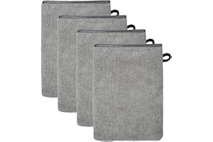 XIASHENG Set di 4 Guanti da Bagno,13 x 20 cm Guanto Doccia con Gancetto Manopole Spugna Guanto Salviette in 100% Cotone,Lavette Viso Manopola in Spugna Morbida e Altamente Assorbente-Grigio
