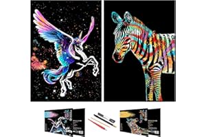 SiYear Scratch Painting Art Paper, Scratchboard Serie di Animali per Bambini e Adulti, Kit per Regali e Arti con 4 Strumenti, Dimensioni: 16''x11'' (Unicorn&Zebra)