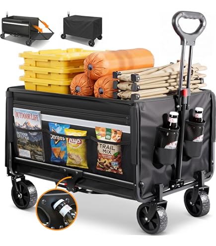 URPIZY Opvouwbare bolderkar-duwstang, afneembaar, voor plat, opvouwbaar campingmodel, in hoogte verstelbaar, eenvoudig te installeren, compatibel met winkelwagen, outdoorwagen, zwart, 68 x 44 cm