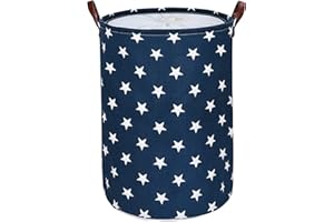 DOKEHOM 24-Inches Freestanding Laundry Basket with Lid, Collapsible Extra Large Drawstring Clothes Hamper Storage with Handle (Blue Star, XL)