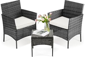 DUMOS Rattan Gartenmöbel Set, Wasserfest und Atmungsaktiv Terrassenmöbel, Balkonmöbel mit 2 Armlehnstühlen, 2-Personen-Möbelsets, Balkon Möbel Geeignet für Balkon, Garten, Hinterhof, Pool (Schwarz)