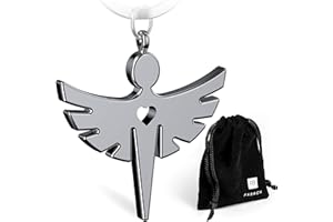 FABACH Breloczek do kluczy z aniołem stróżem z sercem – szlachetny anioł wisiorek z metalu w kolorze srebrnym, złotym, różowego złota, czarnym – talizman, prezent do samochodu, prawo jazdy – ostrożna