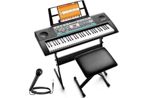 CAHAYA 61 Key Keyboard Piano - Electric Piano Set For Beginners with Stand, Stool, 1 Microphone, Built-In Speakers, 3 Teaching Modes, Portable Electronic Keyboard with 128 Sounds, 128 Rhythm
