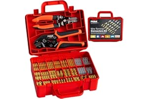 PEBA Crimping Tool Kit for Spade Connectors, Ratchet Cable Crimper Plier 0.25-2.5mm²/AWG24-14, with 20Types Brass Lug Set, Wire Crimping Tool, Electrical Flat Receptacles Plier (Crimping Tool Set)
