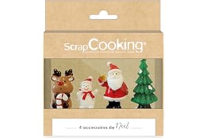 ScrapCooking - 4 Décorations Noël pour Bûches - Renne, Bonhomme de Neige, Père Noël, Sapin - Décors Pâtisserie Gâteaux - Accessoires Cake Toppers pour Gâteaux, Cupcakes - 4942