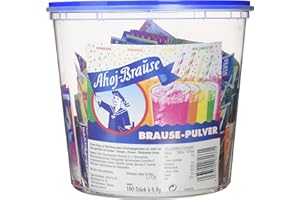 ‎FRIGEO AHOJ-BRAUSE Ahoj-Brause Pulver für ein herrlich prickel-frisches Getränk zum Trinken - 4 verschiedene Geschmacksrichtungen Kultbrause: Himbeere, Orange, Zitrone oder Waldmeister - 580g Eimer