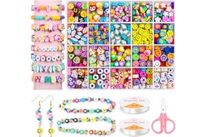 MODACRAFT 403 Stück Perlen zum Auffädeln, 120+Muster Polymer Clay Beads Weiche Topfperlen mit Obst Fruchte Tieren Süssigkeit Regenbogen Liebe Stern für Schmuck Basteln Geschenk für Kinder