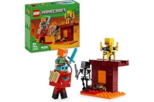 LEGO Minecraft La Bataille de la Lave du Nether - Jouet Interactif avec Figurine d'Alex & Mobs Dont Un Squelette, Blaze & Arpenteur - Cadeau pour Fan de Jeux Vidéo, Garçon ou Fille dès 6 Ans 21266
