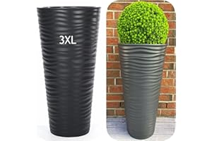 ‎MELTOM MELTOM Pflanzkübel Slim Rund 3D Effekt - Wellen - Farbe: Anthrazit mit Herausnehmbaren Einsatz, DxH: 40 x 79 cm