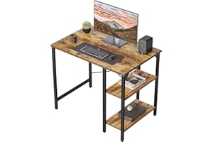 ‎CUBICUBI CubiCubi Schreibtisch, Computertisch mit 2 Ablagen auf der rechten oder linken Seite, 90 x 48 cm PC Tisch, Bürotisch fürs Büro Wohnzimmer, Stabil Stahlgestell Industrie-Design, Vintagebraun
