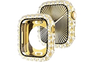 Fullife 2 in 1 Waterproof Bling Case Compatible for Apple Watch 41mm Series 9 8 7,Women Lace Full Diamond Screen Protector Face Cover for iWatch 41mm,Gold