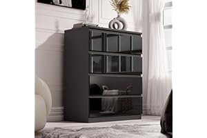 Blisswood High Gloss Chest of Drawer, 4 Drawer Bedroom Chest of Drawer Bedside Table Cabinet for Bedroom Living room Furniture (Black, 70W x 40D x 95.5H cm)