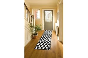 Bravich Modern Geometric Trellis Pattern Very Long Hallway Hall Runner Narrow Rugs Custom Length Black Stair Carpet Mats 60x150CM (2'X5')