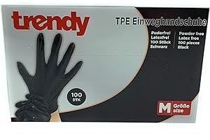 MC-Trend - 100 guantes delgados de TPE desechables, negros, sin polvo, sin látex, en una caja dispensadora, de tamaño mediano