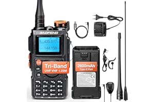 BAOFENG K6 tribanda Walkie Talkie, Radio Amateur 6 W, Multibanda UHF/VHF/FM/Air, batería de 2600 mAh Carga USB-C, Cable de programación, 999 Canales, Copia de frecuencia inalámbrica