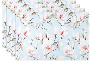 Arquiel Placemats Set of 4, Magnolia Flower Blue Washable Placemats, Heat Resistant Place Mats for Kitchen Table Wedding Party Dining Decoration (33x48CM)
