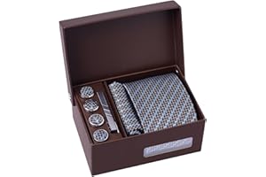 BRERA 67-5 Pezzi Cravatta Uomo elegante + Fazzoletto da taschino uomo + Gemelli + Copribottoni + Fermacravatta, Set uomo con confezione regalo