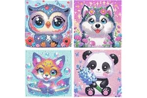 HecticCore Kit Diamond Painting pour Enfants 4 Pièces,DIY 5D Peinture Diamant Animaux,peinture au diamant de dessin animé,Cadeau Créatif pour Filles,Décoration Murale(15x15cm (3)
