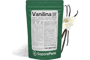 SaporePuro Vainillina Pura en Polvo 100 g – Aroma de Vainilla Sin Gluten para Tartas, Galletas, Cremas y Helados – Calidad Alimentaria Certificada