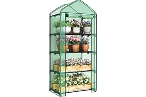 WOLTU Invernadero de Jardín, Invernadero Caseta con 3 Estantes, con Puerta Enrollable, PE 140g/m² Impermeable, para Cultivos Macetas Plantas, Verde, 69x49x158 cm