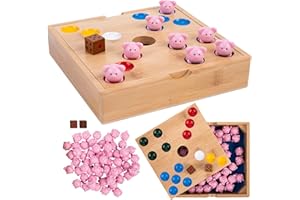 Engelhart-350444 – Gra Prosiaczek – Gra Rodzinna – Bambusowe Pudełko – 60 Silikonowych Prosiaczków + 2 Kości + Zasady – Zabawa dla Dzieci i Dorosłych